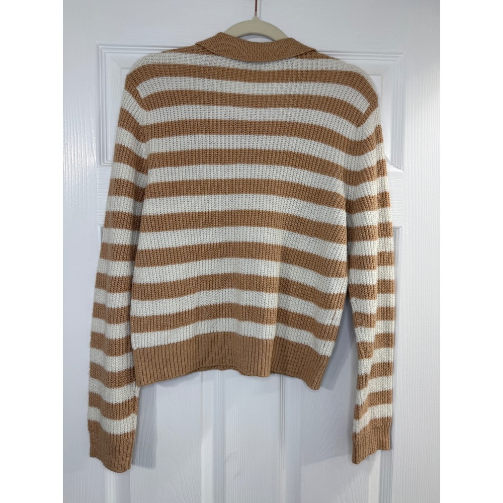American Eagle Polo Sweater Womens XL Tan White Excellent Striped Ribbed Knit - Picture 4 of 8